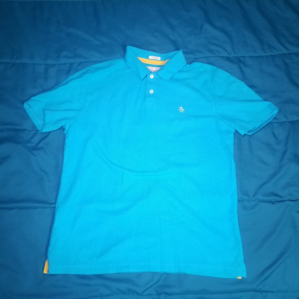 Penguin classic fit polo short sleeve blue medium